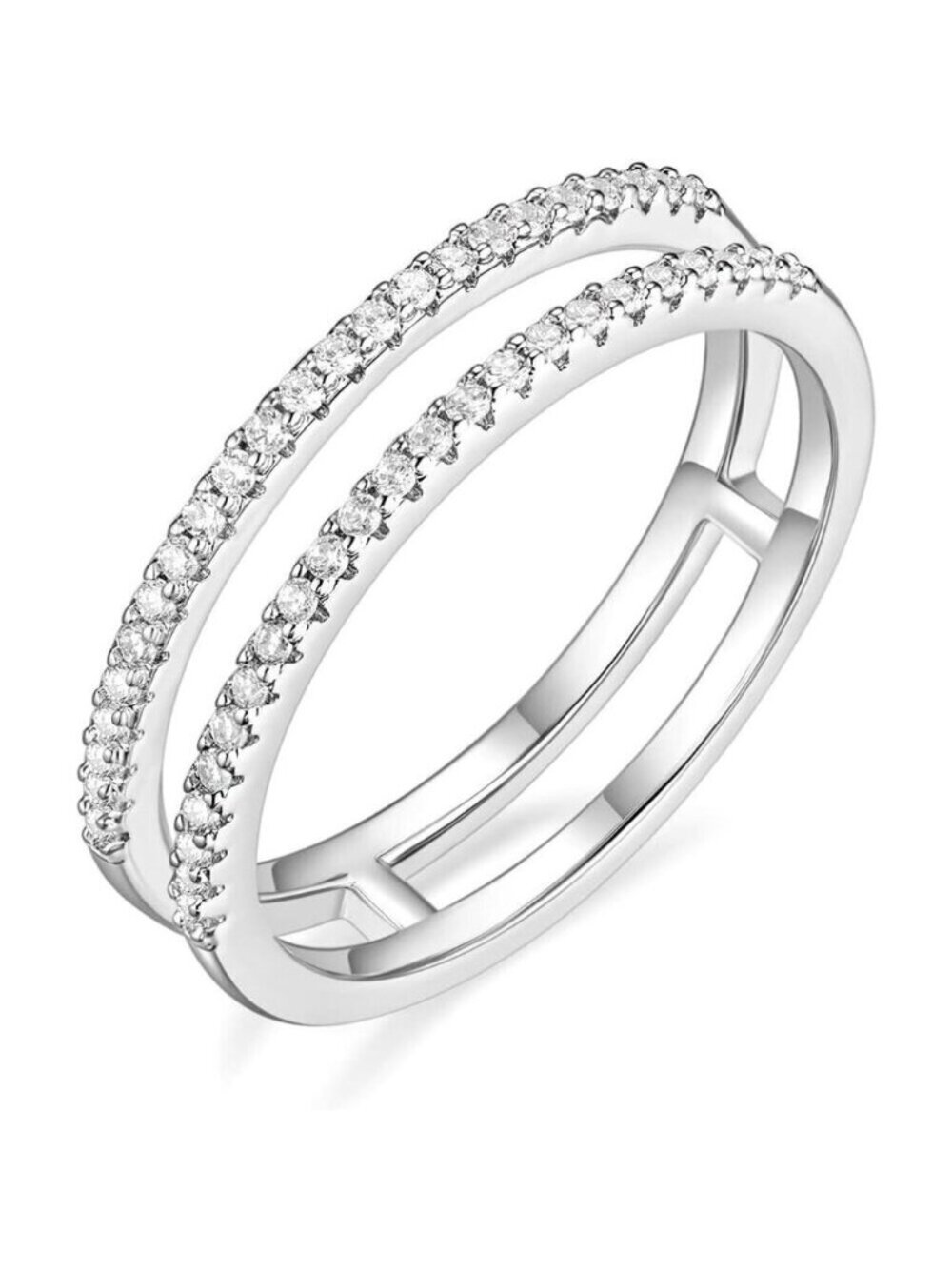 🆕 Women Silver Cubic Zirconia Half Eternity Stackable Engagement Double Ring